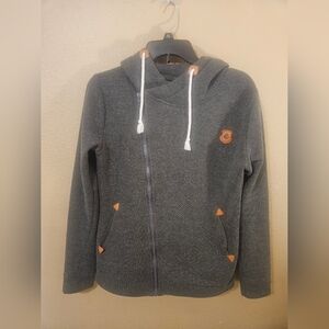 Elfin Women Grey Full Diagonal Zip Hoodie Sweatshirt Jacket Anchor Sz Large